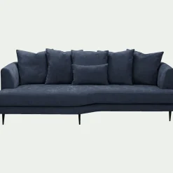 Canapé 5 places fixe gauche en tissu cannes - bleu autan