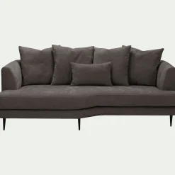 Canapé 3 places fixe gauche en tissu cannes - marron