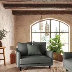 Canapé 1,5 places fixe tissu mixte - gris ardoise