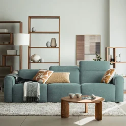 Canapé 5 places relax droit en tissu - bleu niolon