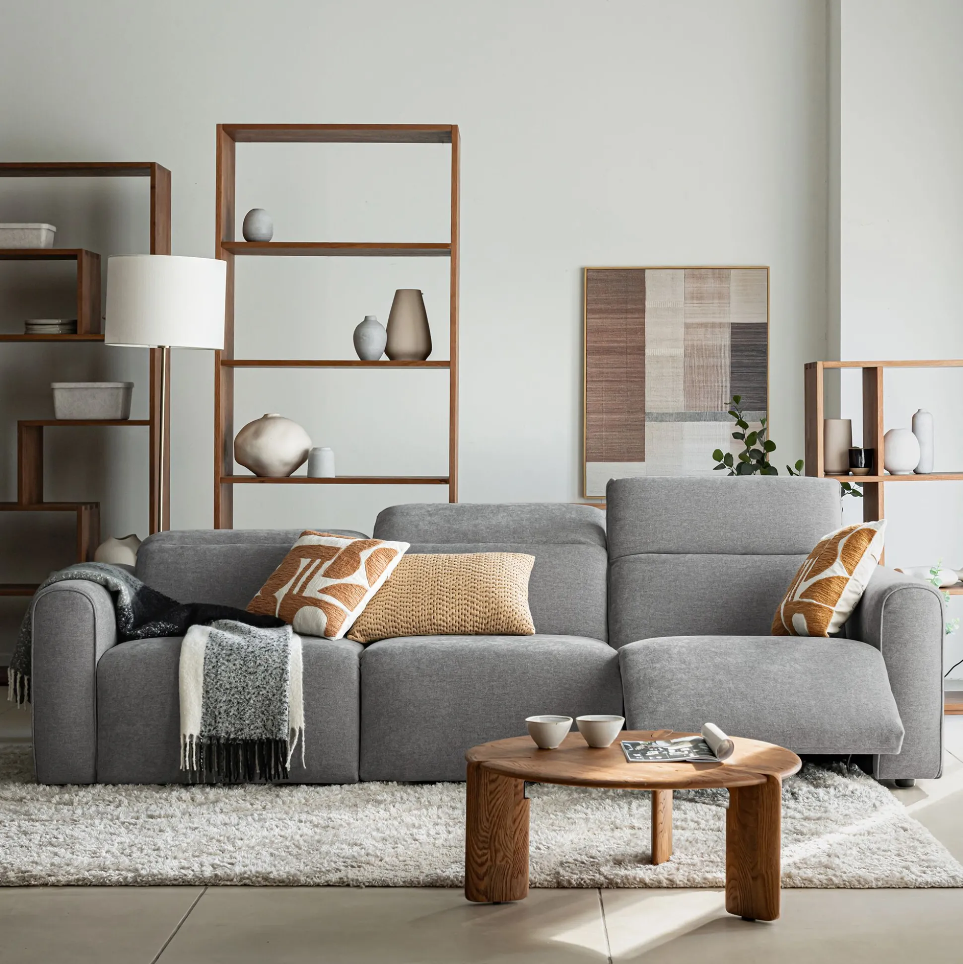 Canapé 5 places relax droit en tissu - gris moyen