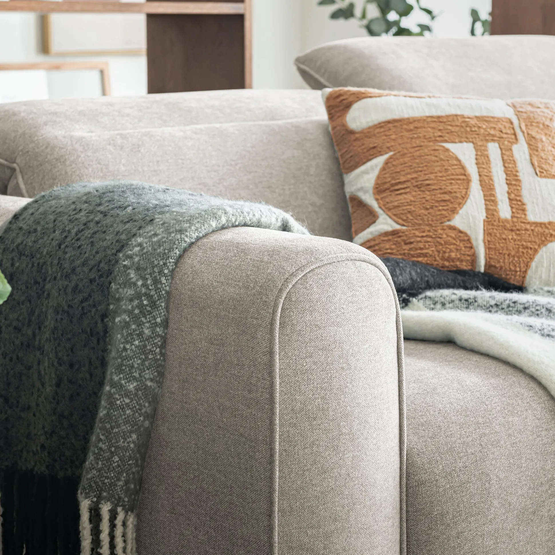 Canapé 5 places relax gauche en tissu - beige roucas