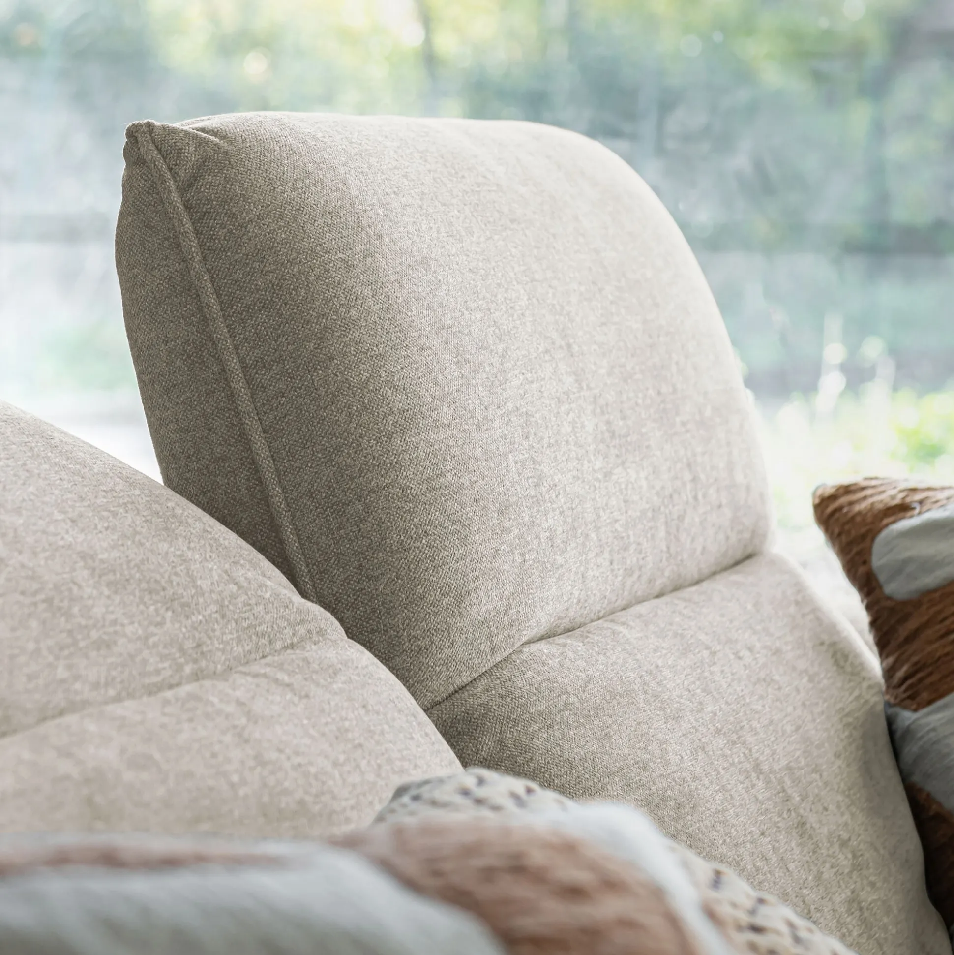 Canapé 5 places relax gauche en tissu - beige roucas