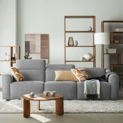 Canapé 5 places relax gauche en tissu - gris moyen