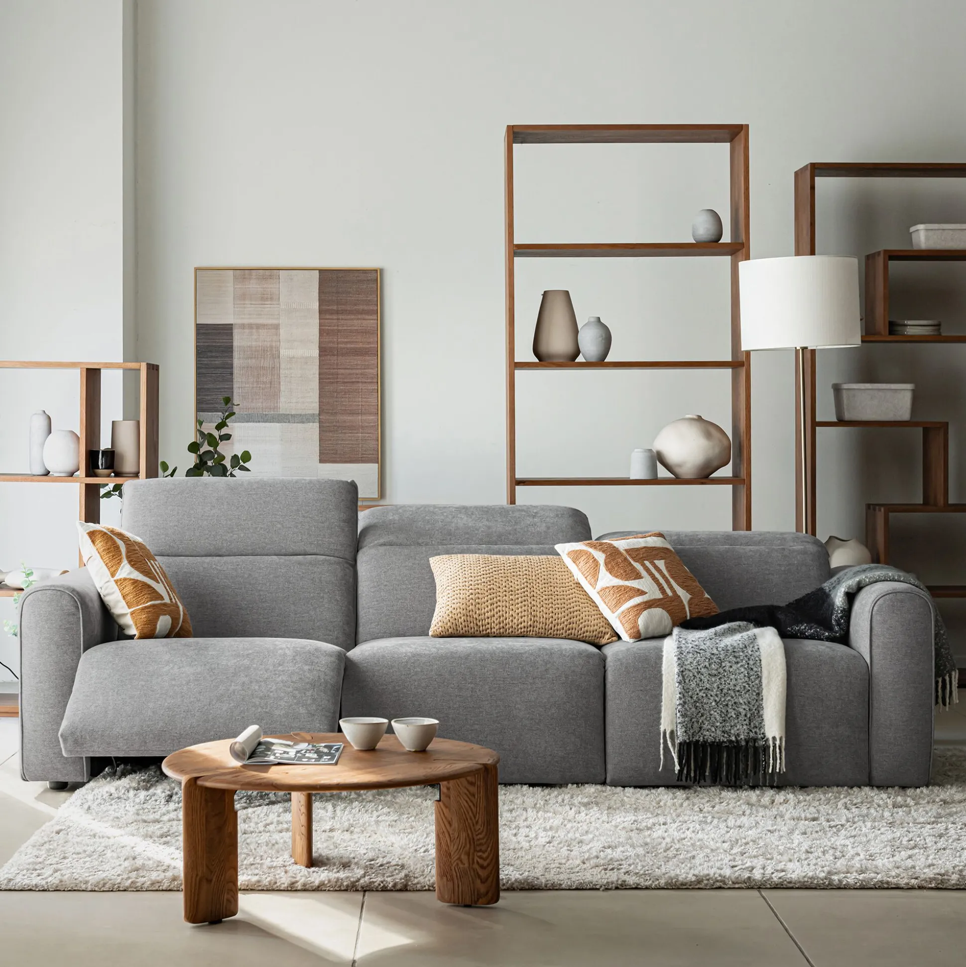 Canapé 5 places relax gauche en tissu - gris moyen