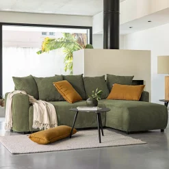 Canapé convertible à angle réversible en velours côtelé - vert cèdre