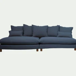 Canapé convertible 5 places avec pieds arrondis en tissu nature - bleu