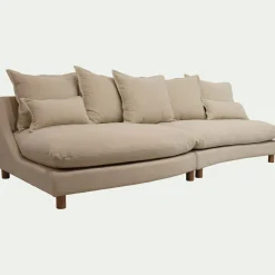 Canapé convertible 5 places avec pieds arrondis en tissu nature - beige