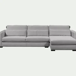 Canapé d'angle chaise longue droite fixe en tissu Genesis - gris
