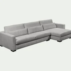 Canapé d'angle chaise longue droite fixe en tissu Genesis - gris