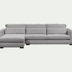 Canapé d'angle chaise longue gauche fixe en tissu Genesis - gris