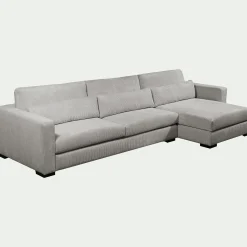 Canapé d'angle chaise longue droite fixe en velours côtelé Azores - gris borie