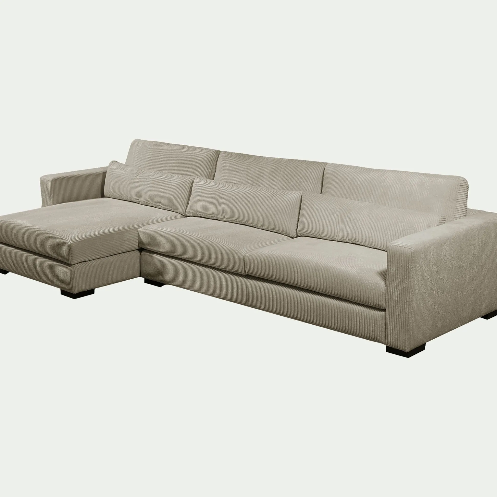 Canapé d'angle chaise longue gauche fixe en velours côtelé Azores - gris taupe