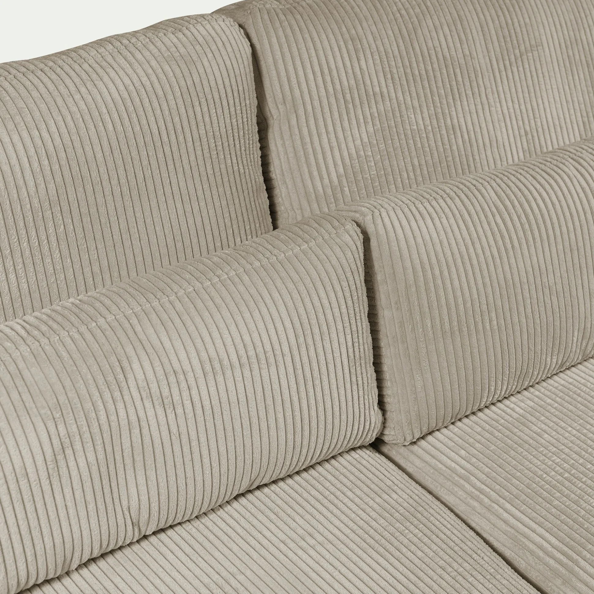 Canapé d'angle chaise longue gauche fixe en velours côtelé Azores - gris taupe