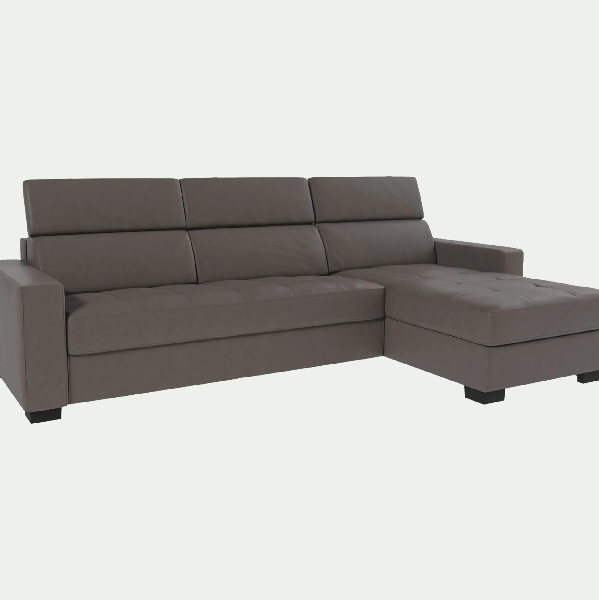 Canapé d'angle convertible en cuir avec accoudoirs 20cm - taupe