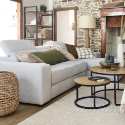 Canapé d'angle convertible en tissu - beige