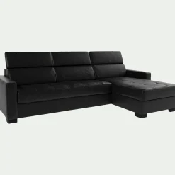 Canapé d'angle convertible en cuir avec accoudoirs 15cm - noir