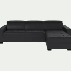 Canapé d'angle convertible en cuir avec accoudoirs 20cm - brun terre ombre