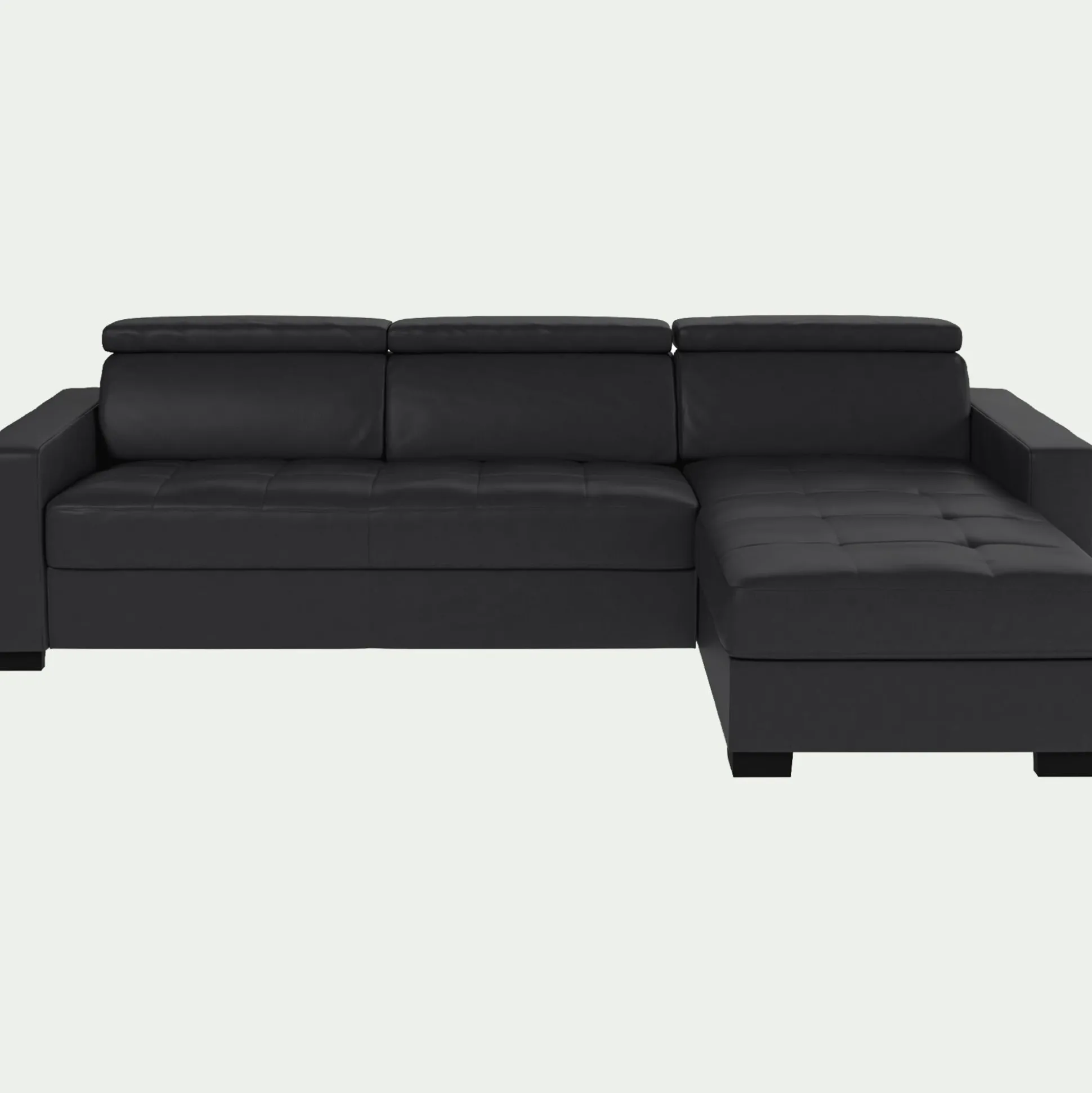 Canapé d'angle convertible en cuir avec accoudoirs 20cm - brun terre ombre