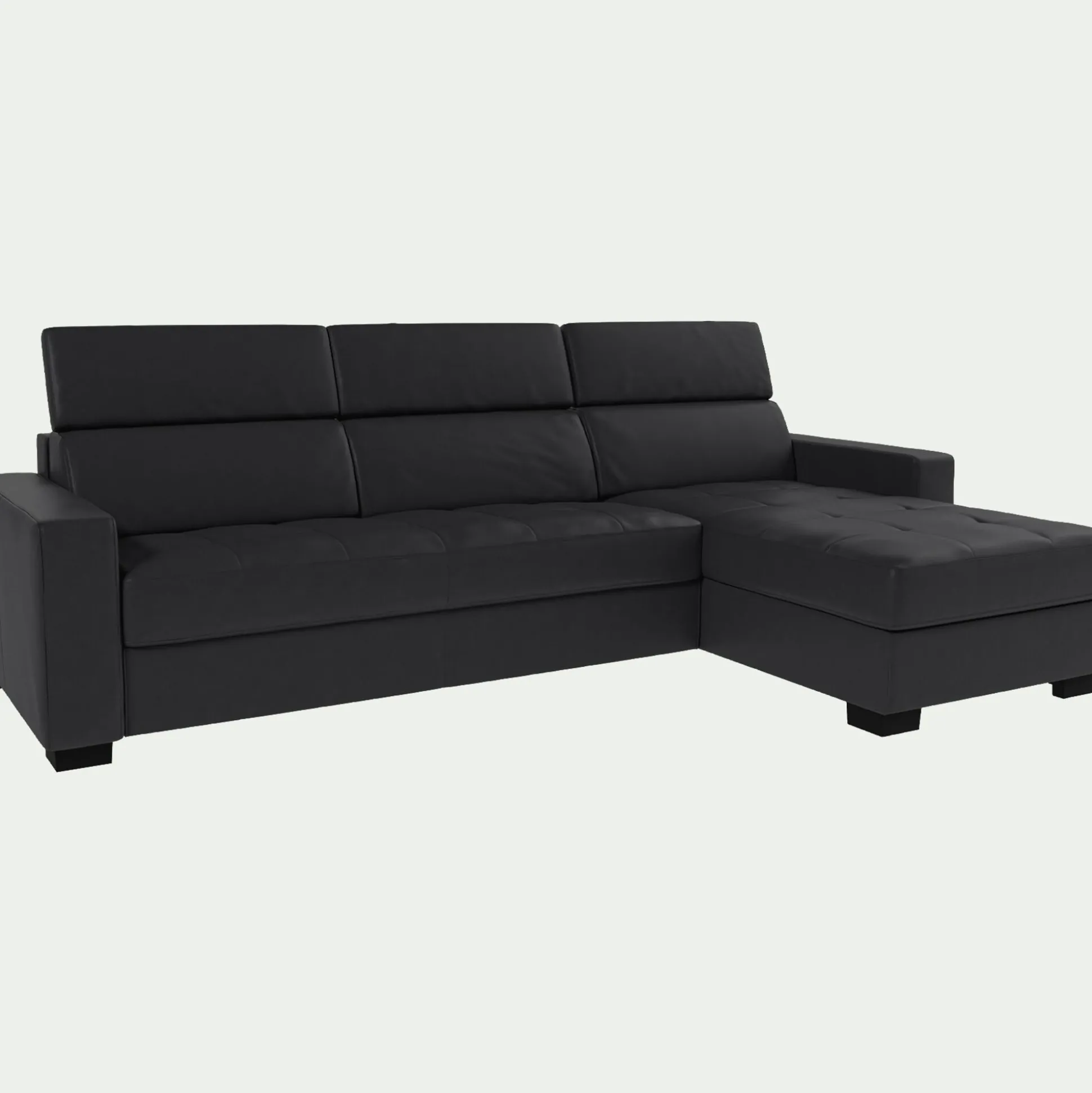 Canapé d'angle convertible en cuir avec accoudoirs 20cm - brun terre ombre