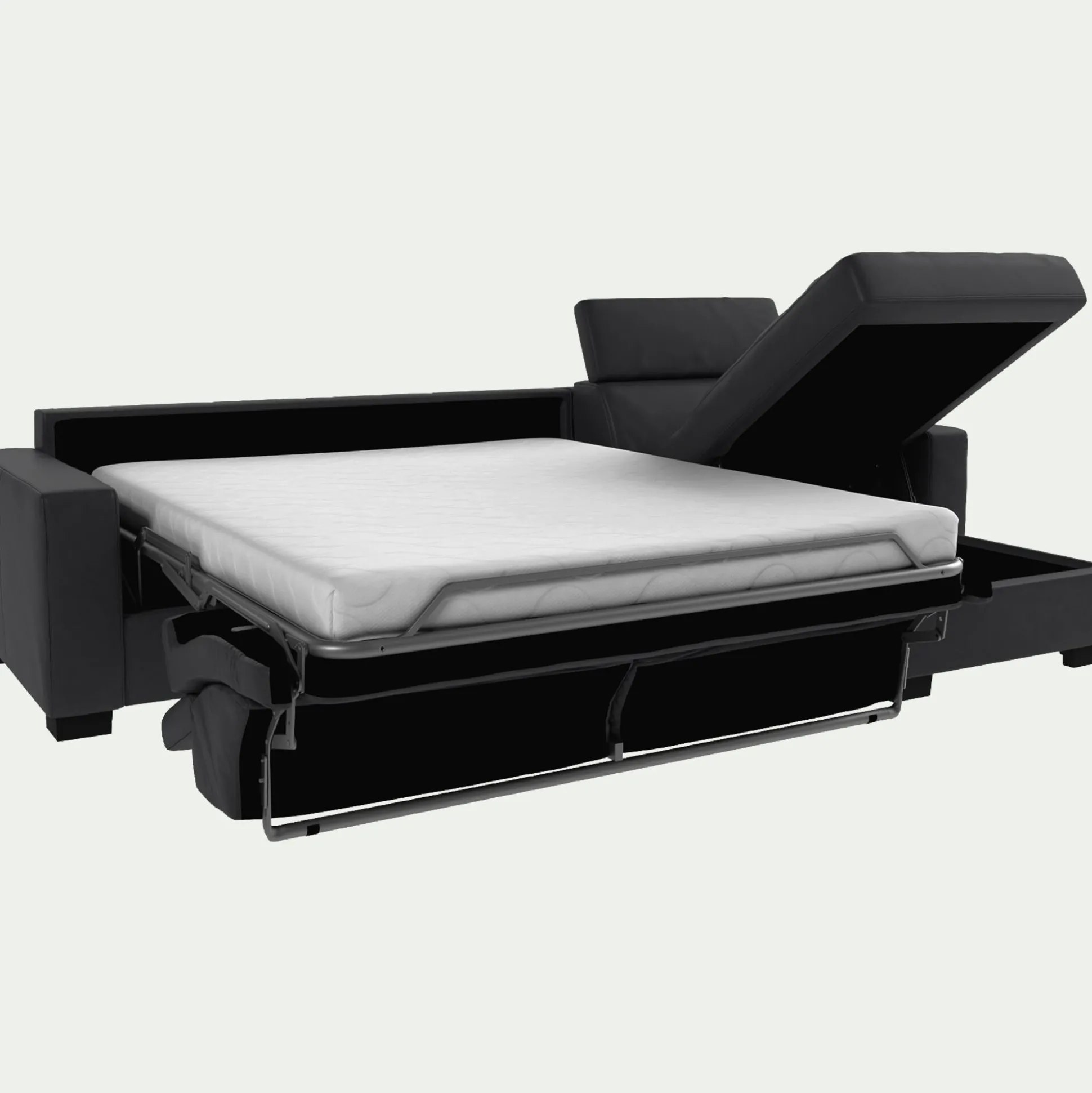 Canapé d'angle convertible en cuir avec accoudoirs 20cm - brun terre ombre