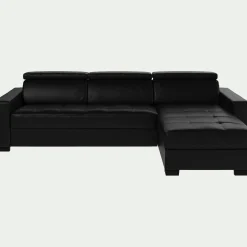 Canapé d'angle convertible en cuir avec accoudoirs 20cm - noir