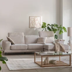 Canapé d'angle droit avance recule en tissu doux - beige