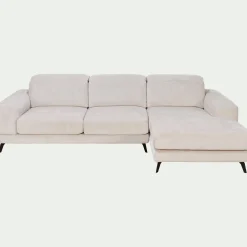Canapé d'angle droit avance recule en tissu doux - beige