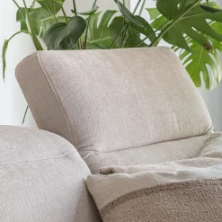 Canapé d'angle droit avance recule en tissu doux - beige