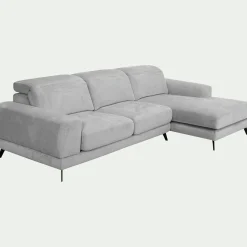Canapé d'angle droit avance recule en tissu doux - gris