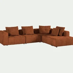Canapé d'angle droit avec pouf en tissu Benjo - brun rustrel