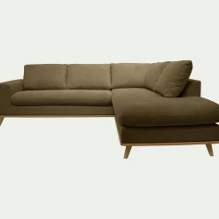 Canapé d'angle droit convertible en tissu Crown - vert cèdre