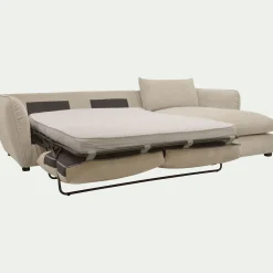 Canapé d'angle droit convertible en tissu Nature - blanc écru