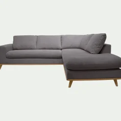 Canapé d'angle droit convertible en tissu Crown - gris restanque