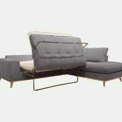 Canapé d'angle droit convertible en tissu Crown - gris restanque