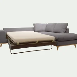 Canapé d'angle droit convertible en tissu Crown - gris restanque