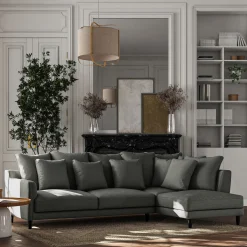 Canapé d'angle droit convertible en tissu joint - gris restanque