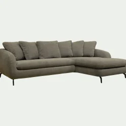 Canapé d'angle droit convertible en tissu tramé - vert garrigue