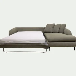 Canapé d'angle droit convertible en tissu tramé - vert garrigue