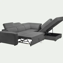 Canapé d'angle droit convertible avec coffre en tissu doux - gris