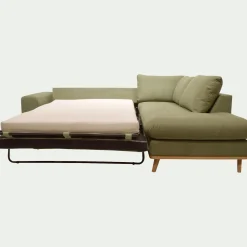 Canapé d'angle droit convertible en tissu Cosmo - vert kaki