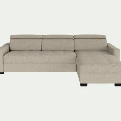 Canapé d'angle droit convertible avec matelas Bultex en tissu pop avec accoudoirs 15cm - beige
