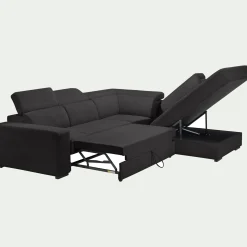 Canapé d'angle droit convertible avec coffre en tissu doux - gris ardoise
