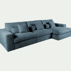 Canapé d'angle droit fixe en velours côtelé - bleu