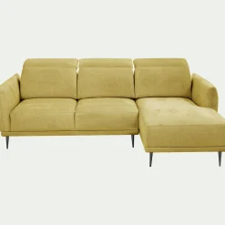 Canapé d'angle droit fixe en tissu memphis avec fonction avance-recul - jaune argan