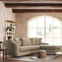 Canapé d'angle droit fixe en tissu doux tramé - beige