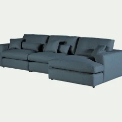 Canapé d'angle droit fixe en tissu bouclette - bleu