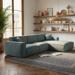 Canapé d'angle droit fixe en tissu genesis - bleu
