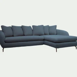 Canapé d'angle droit fixe en tissu doux tramé - bleu