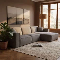 Canapé d'angle droit fixe en tissu genesis - gris borie